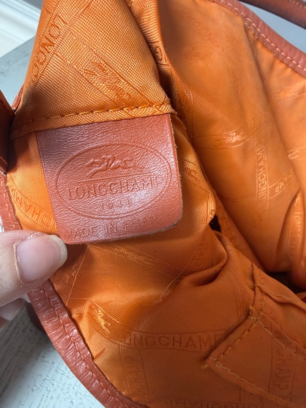 Longchamp Pebbled Leather Tote in Burnt Orange GUC - Picture 6 of 9